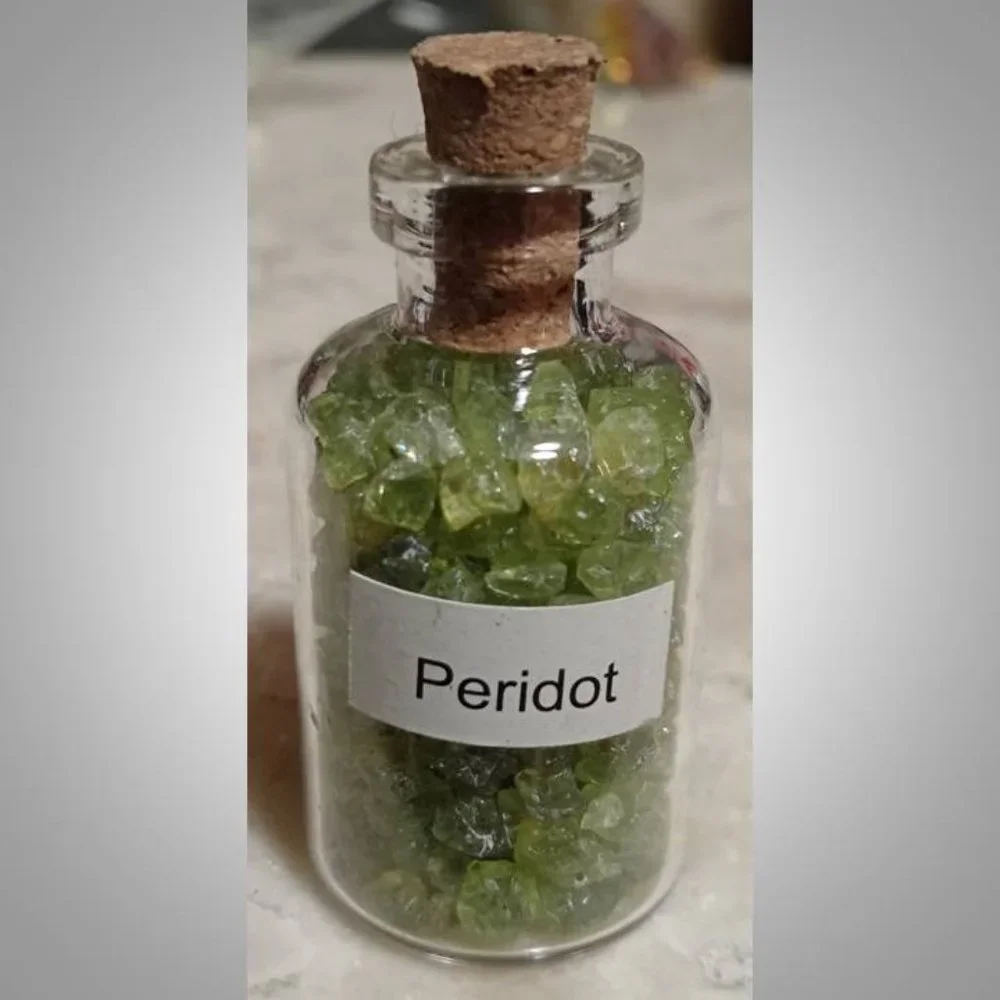 ONE PERIDOT crystal rock stone bottle AUGUST birthstone CHAKRA 02